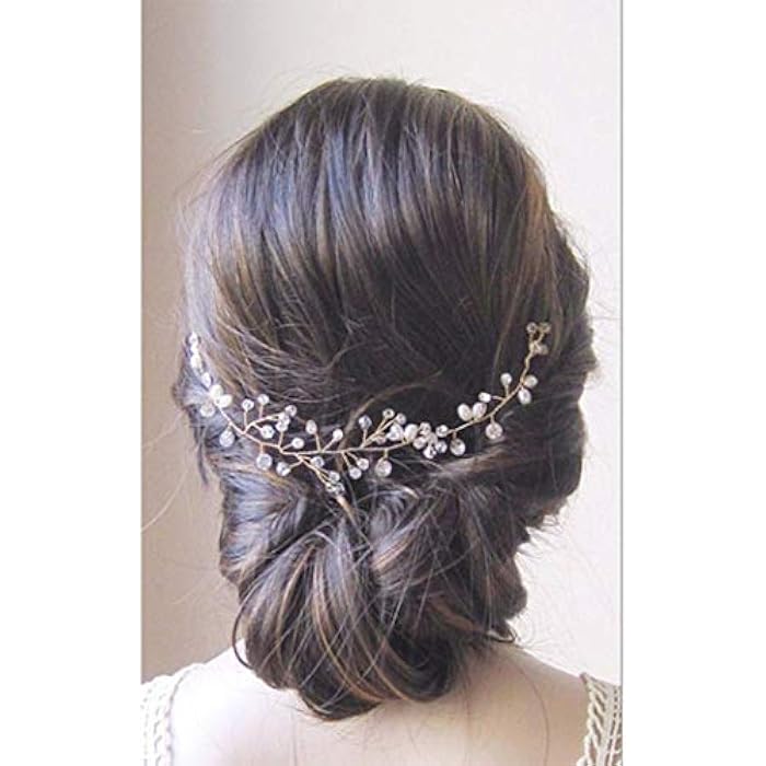 Unicra Bride Crystal Wedding Hair Vine Silver Flower Bridal Hair Piece Simple Bead Hair Accessories for Women and Girls - Image 1